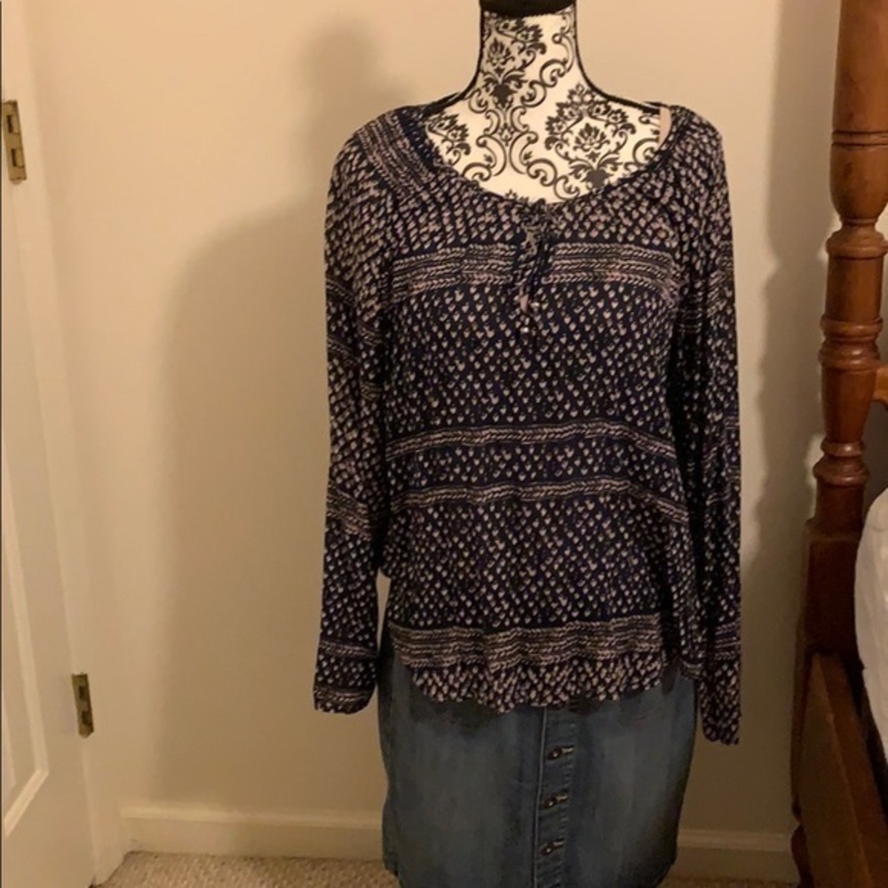 Impeccable pig long sleeve blue blouse size L